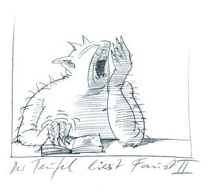 Gernhardt_Der-Teufel-liest-Faust-II_1986_Frankfurt_Caricatura-Museum_CMYK